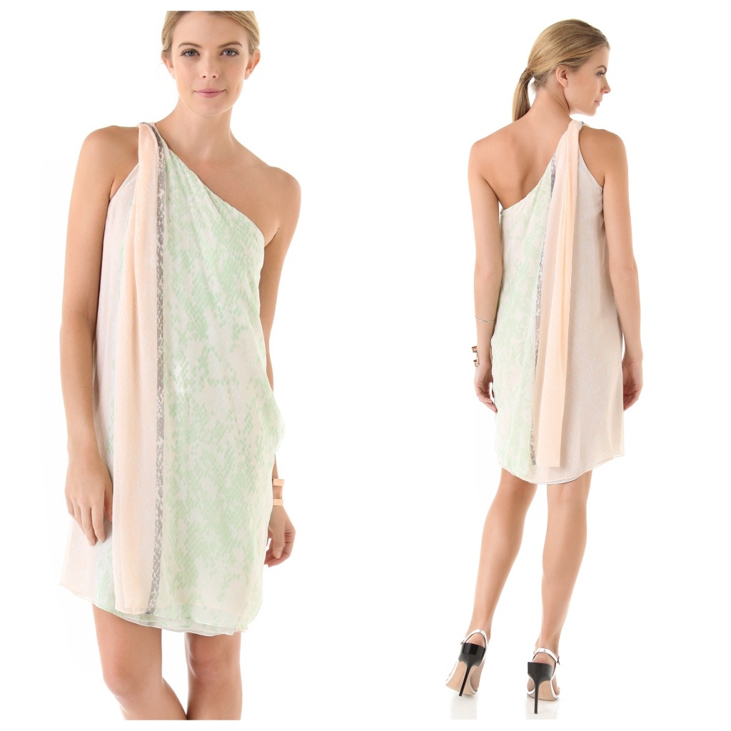 Diane Von Furstenberg One Shoulder Snakeskin Pastel Drape Dress